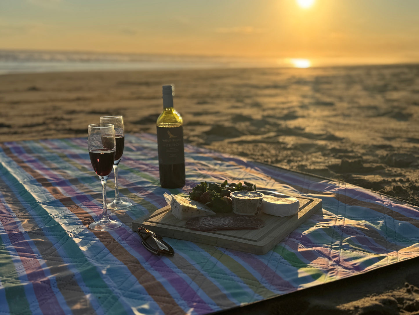 Rainbow stripes picnic rug sunset