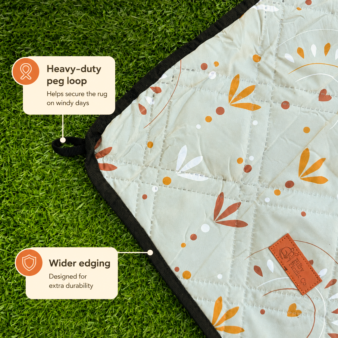 Boho Eucalyptus Grande 3m x 3m Machine Washable Picnic Rug