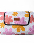 retro floral picnic rug folded neatly on a white background, showing compct design and floral pattern